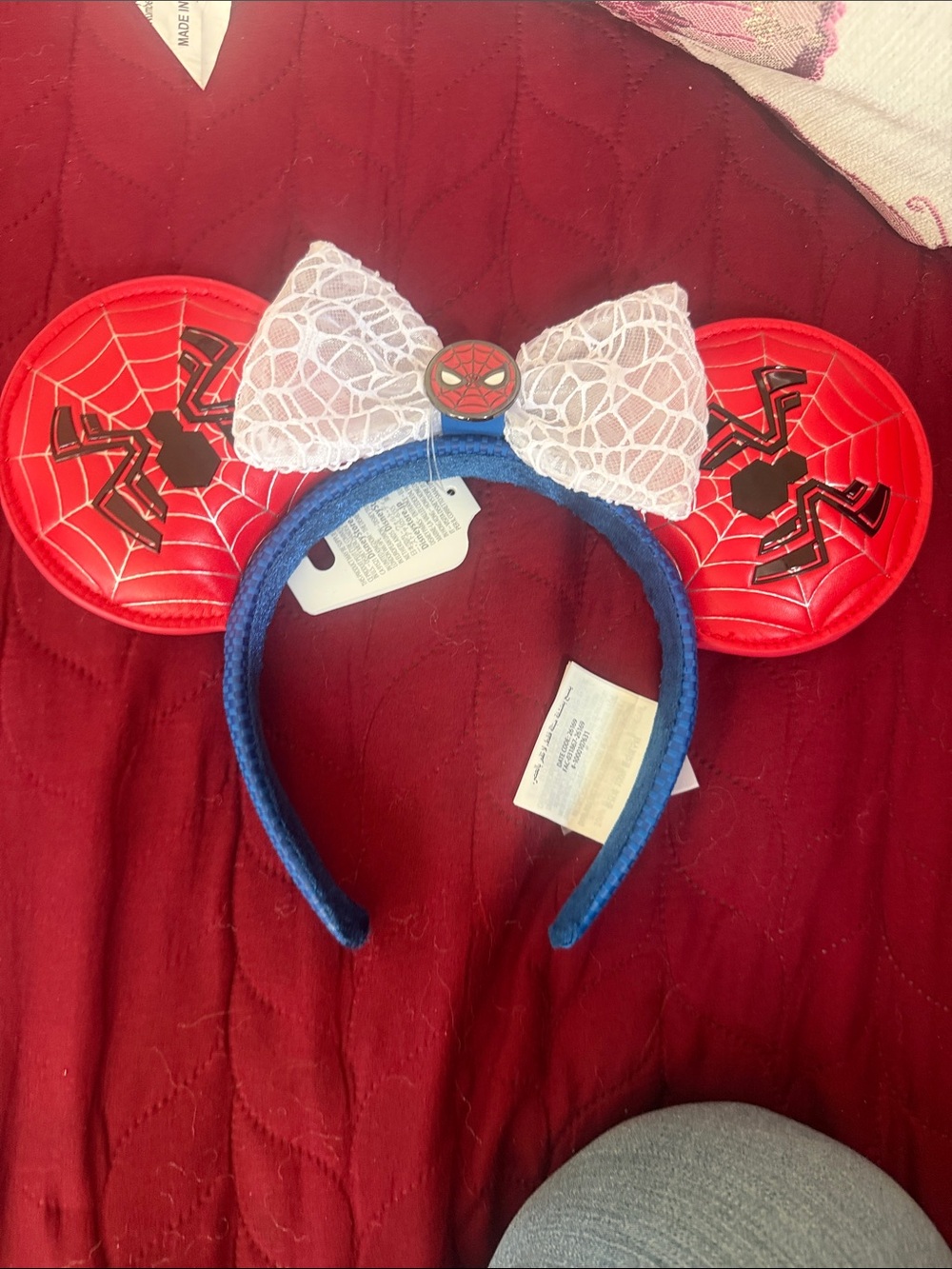 Marvel Spider-Man Ear Headband with Red Ears, Blue Band and White Bow